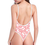 Valentine's Day Heart Pattern Print One Piece High Cut Swimsuit