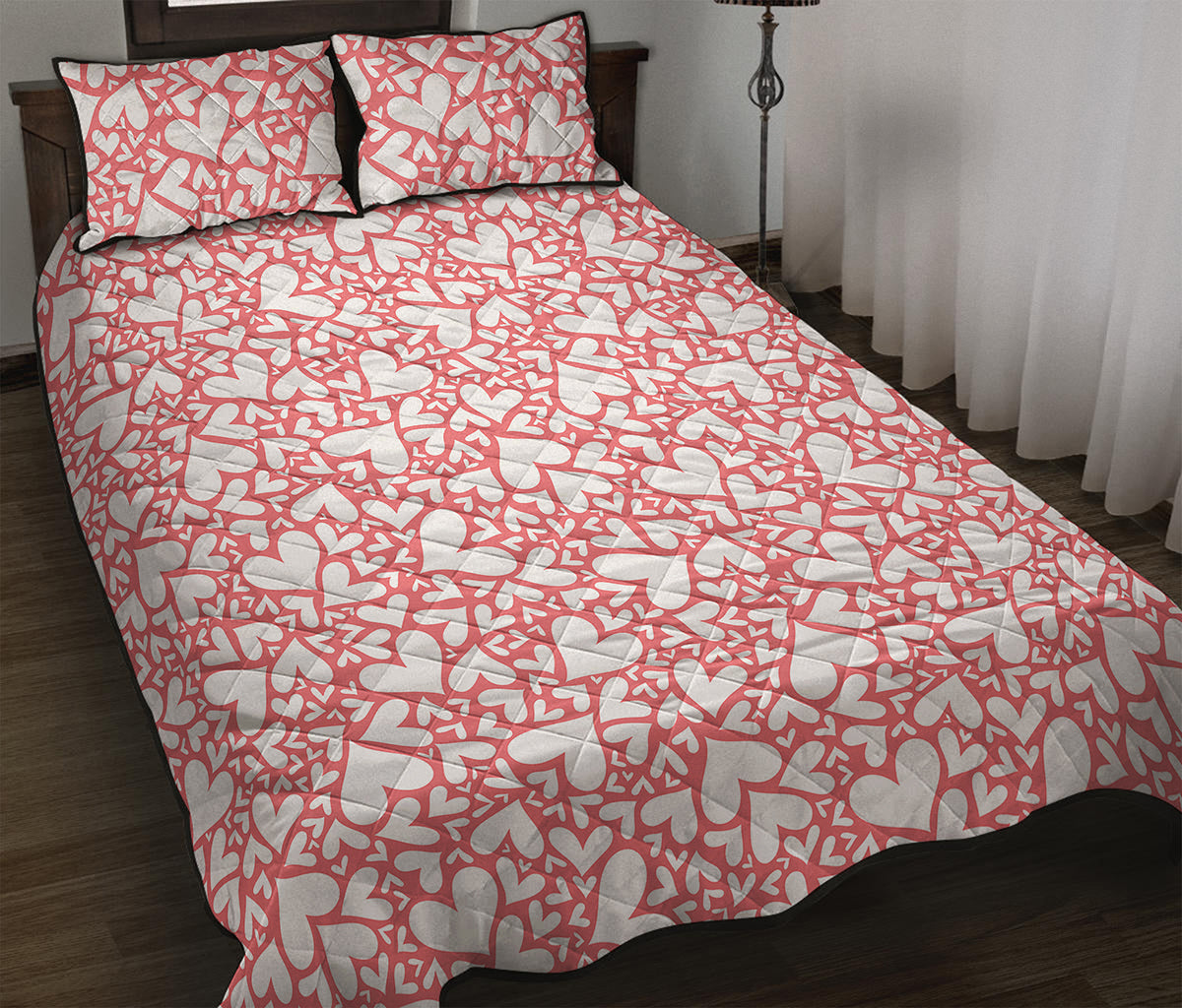 Valentine's Day Heart Pattern Print Quilt Bed Set