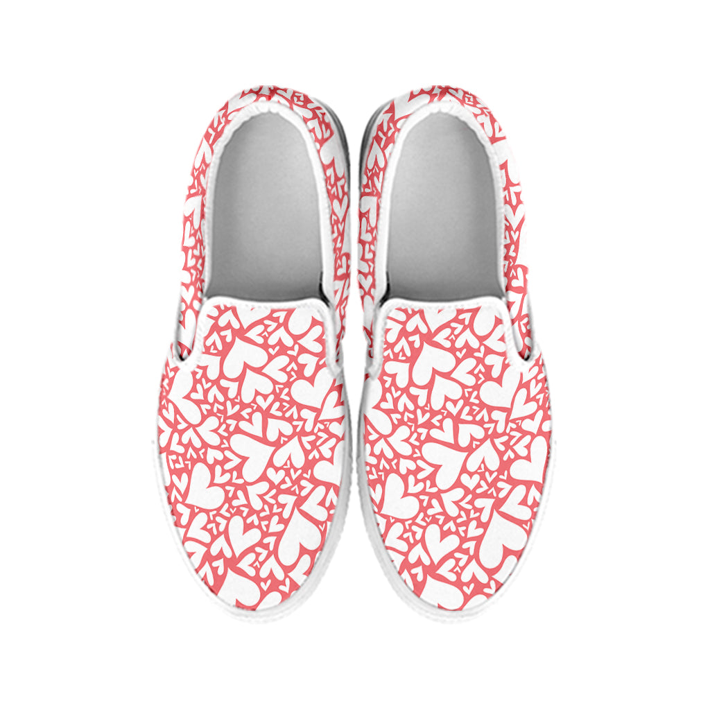 Valentine's Day Heart Pattern Print White Slip On Shoes