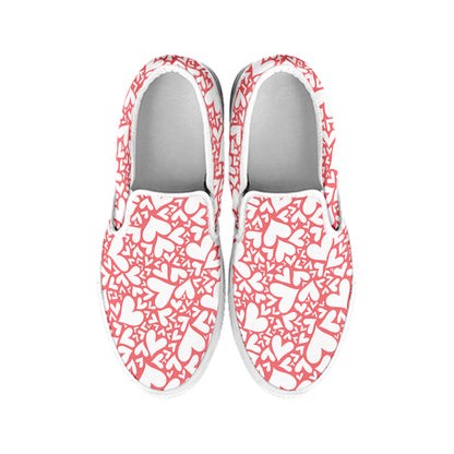 Valentine's Day Heart Pattern Print White Slip On Shoes