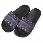 Valentine's Day Knitted Pattern Print Black Slide Sandals