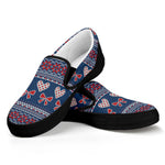 Valentine's Day Knitted Pattern Print Black Slip On Shoes