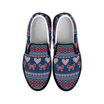 Valentine's Day Knitted Pattern Print Black Slip On Shoes