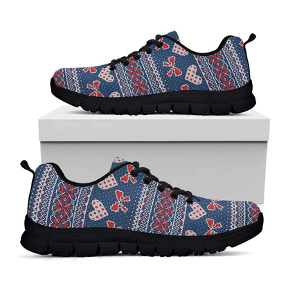 Valentine's Day Knitted Pattern Print Black Sneakers