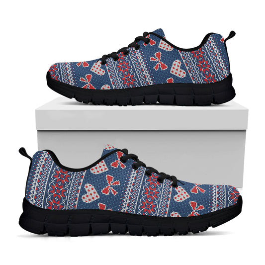 Valentine's Day Knitted Pattern Print Black Sneakers