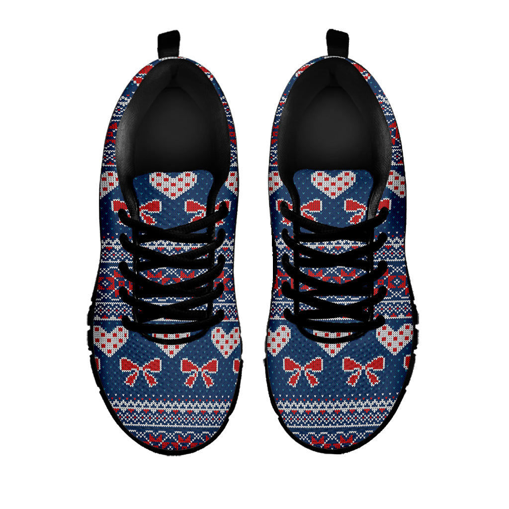 Valentine's Day Knitted Pattern Print Black Sneakers
