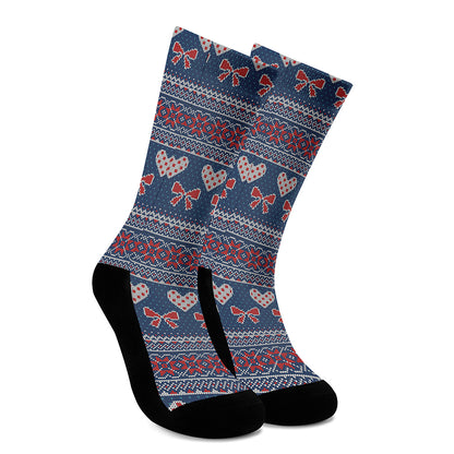Valentine's Day Knitted Pattern Print Crew Socks