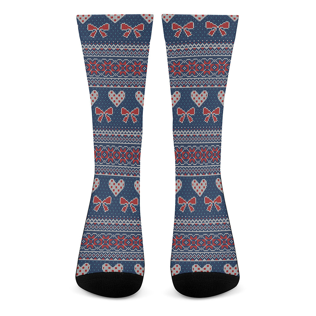 Valentine's Day Knitted Pattern Print Crew Socks