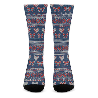 Valentine's Day Knitted Pattern Print Crew Socks