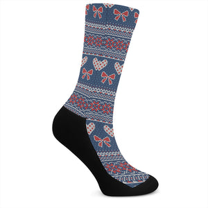 Valentine's Day Knitted Pattern Print Crew Socks
