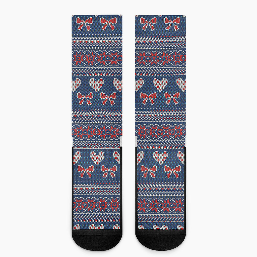 Valentine's Day Knitted Pattern Print Crew Socks