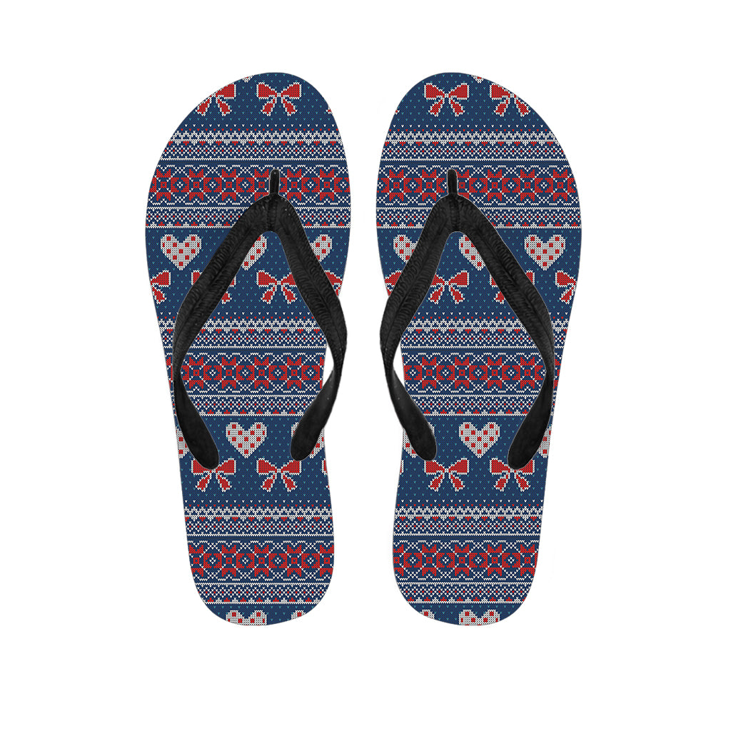 Valentine's Day Knitted Pattern Print Flip Flops