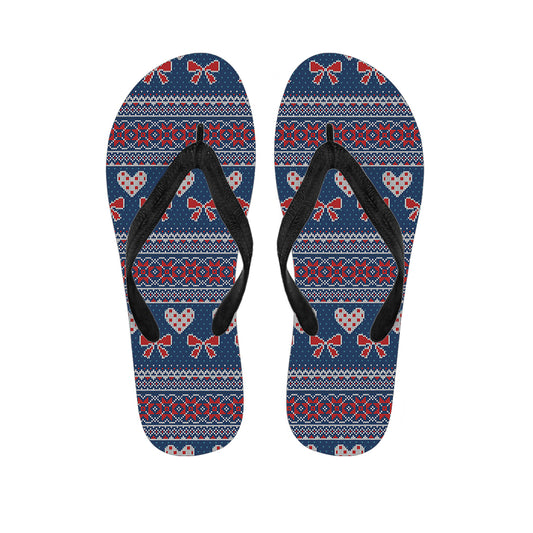 Valentine's Day Knitted Pattern Print Flip Flops