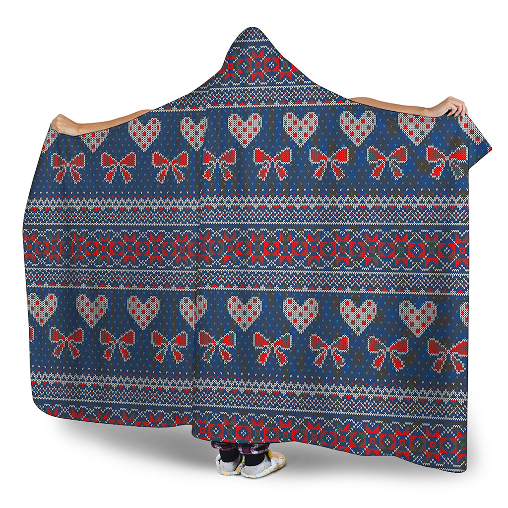 Valentine's Day Knitted Pattern Print Hooded Blanket