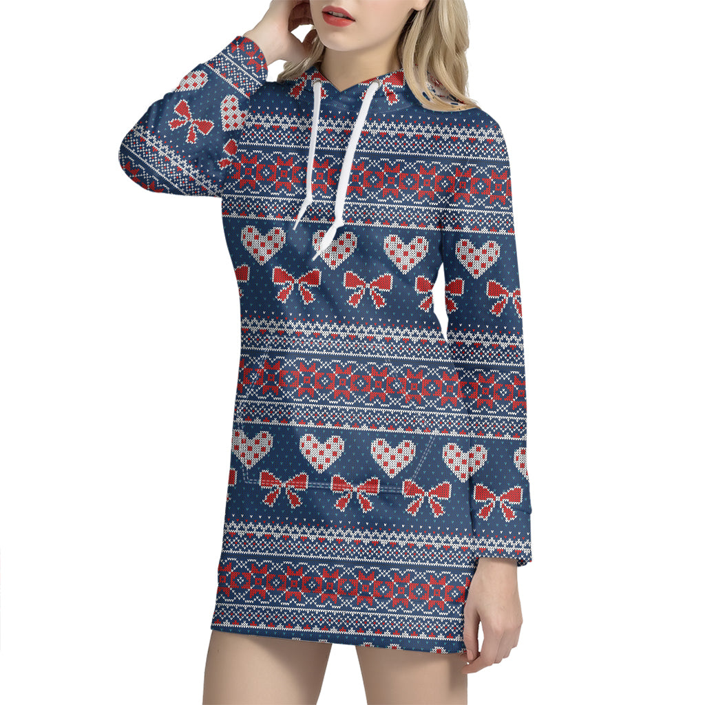 Valentine's Day Knitted Pattern Print Hoodie Dress