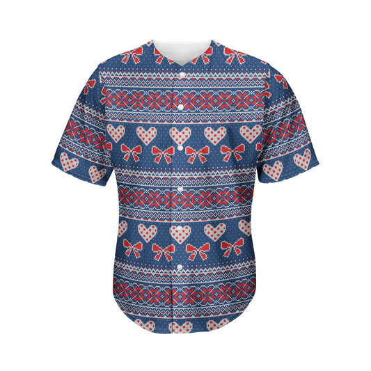 Valentine's Day Knitted Pattern Print Men's Baseball Jersey