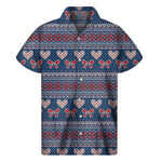 Valentine's Day Knitted Pattern Print Men's Short Sleeve Shirt