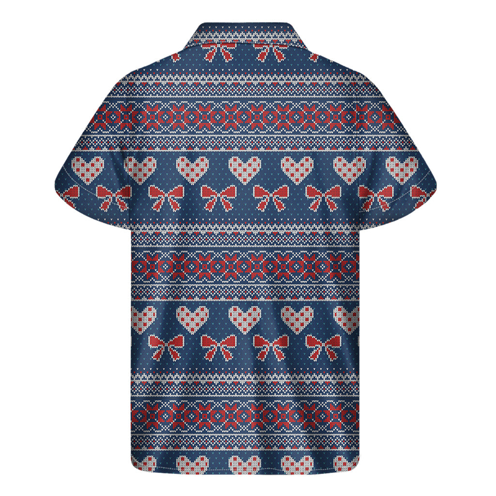 Valentine's Day Knitted Pattern Print Men's Short Sleeve Shirt