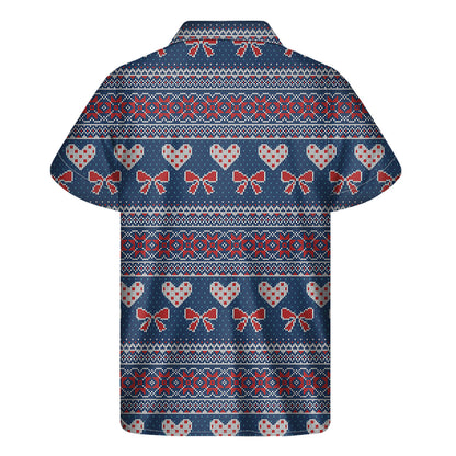 Valentine's Day Knitted Pattern Print Men's Short Sleeve Shirt