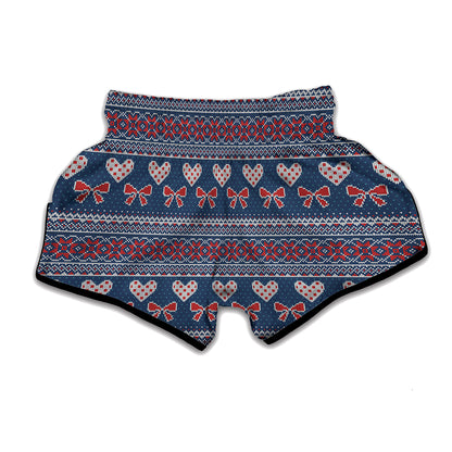 Valentine's Day Knitted Pattern Print Muay Thai Boxing Shorts