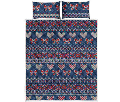 Valentine's Day Knitted Pattern Print Quilt Bed Set