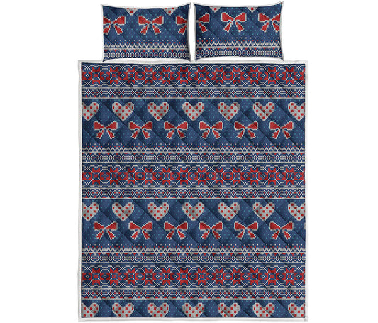Valentine's Day Knitted Pattern Print Quilt Bed Set