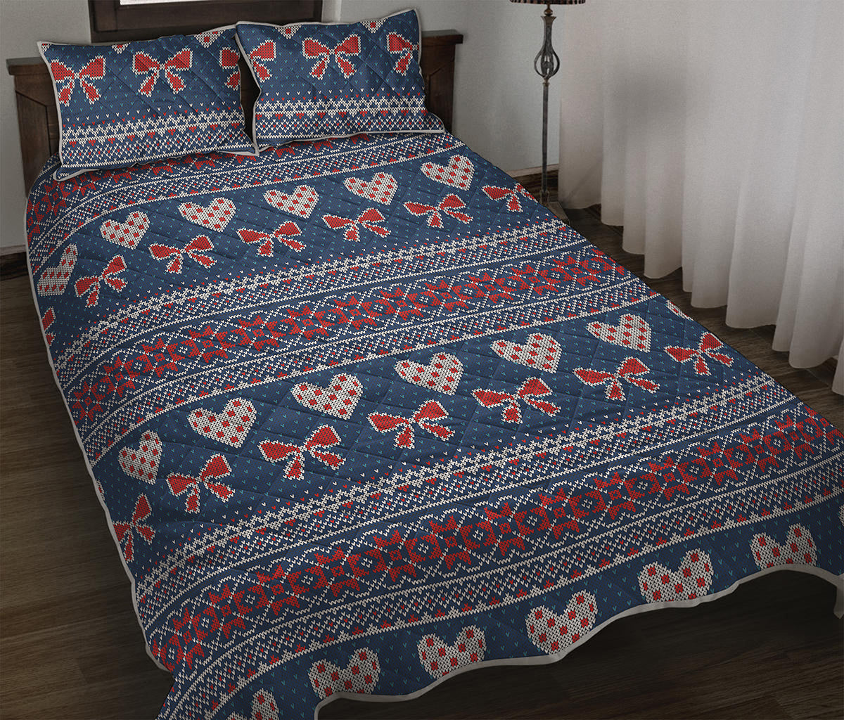 Valentine's Day Knitted Pattern Print Quilt Bed Set