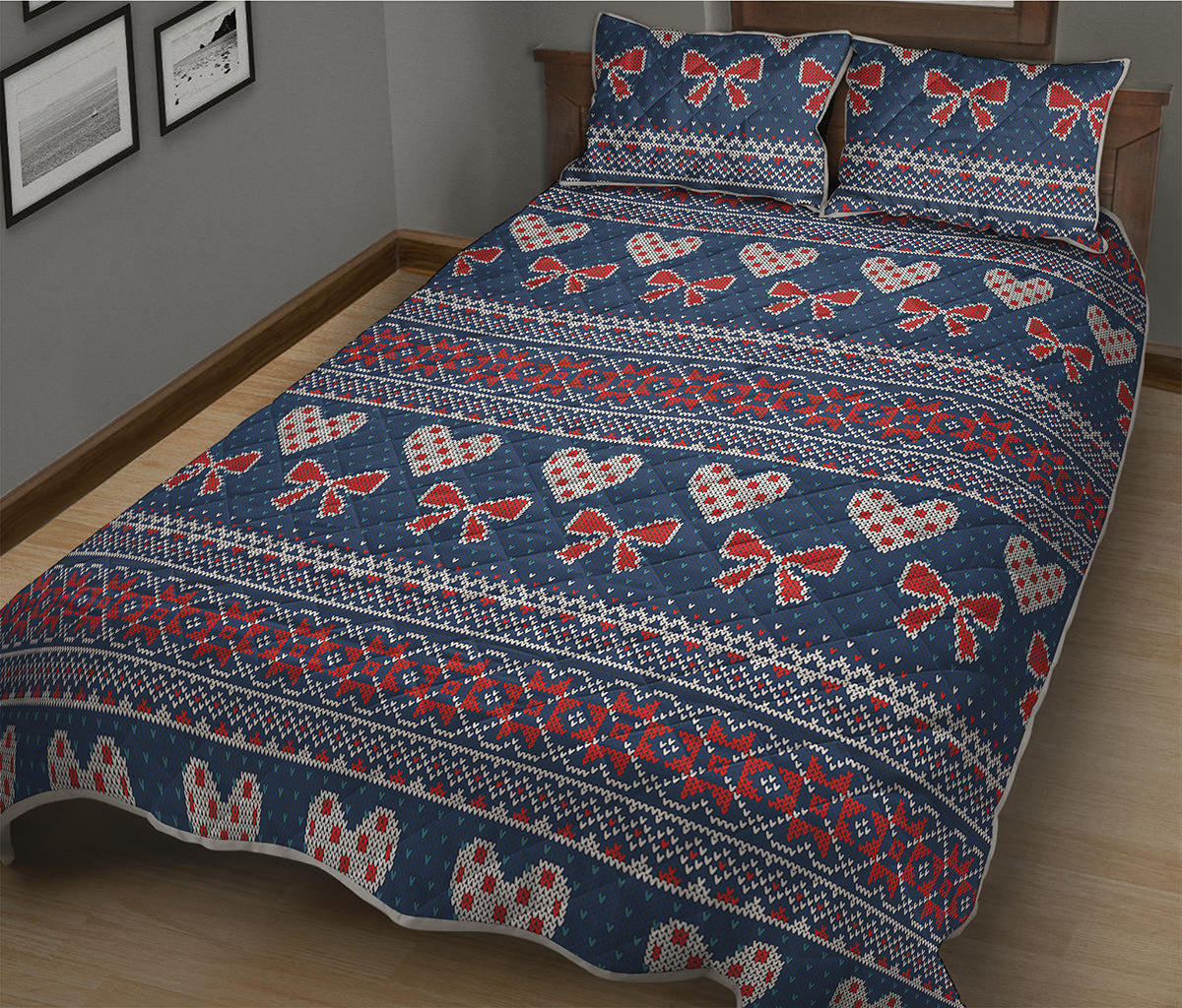 Valentine's Day Knitted Pattern Print Quilt Bed Set