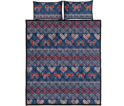 Valentine's Day Knitted Pattern Print Quilt Bed Set