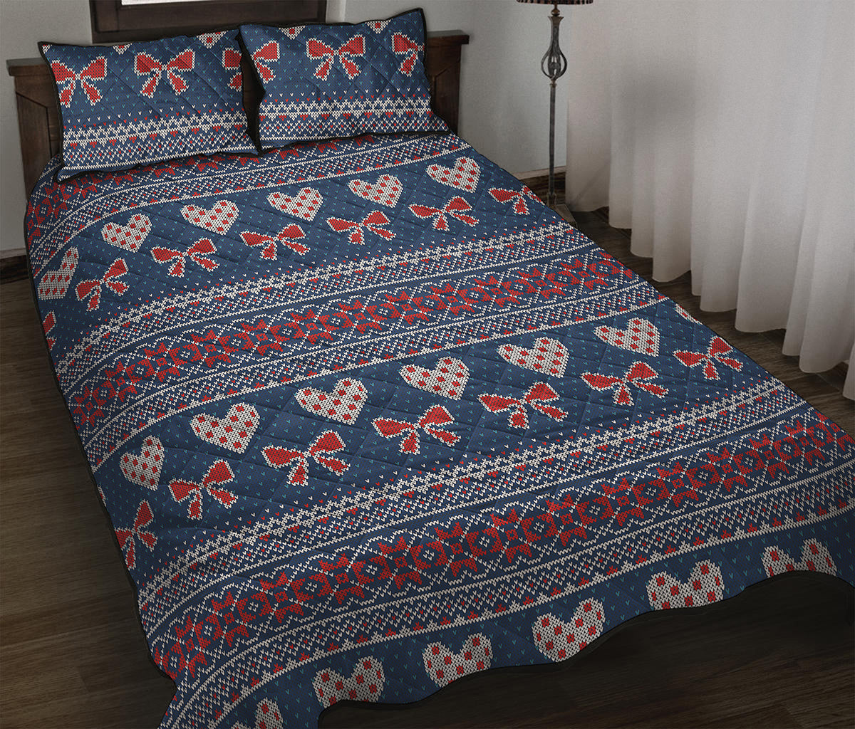 Valentine's Day Knitted Pattern Print Quilt Bed Set
