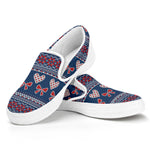 Valentine's Day Knitted Pattern Print White Slip On Shoes