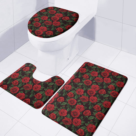 Valentine's Day Rose Pattern Print 3 Piece Bath Mat Set