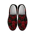 Valentine's Day Rose Pattern Print Black Slip On Shoes