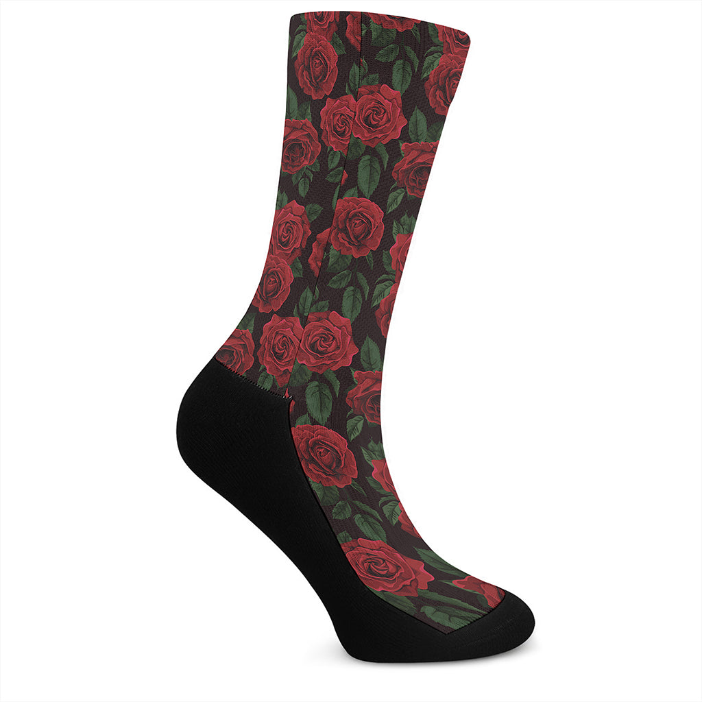 Valentine's Day Rose Pattern Print Crew Socks