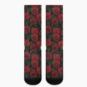 Valentine's Day Rose Pattern Print Crew Socks