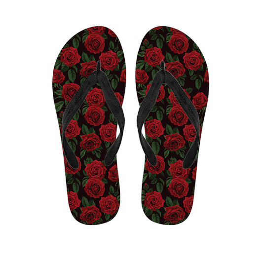 Valentine's Day Rose Pattern Print Flip Flops