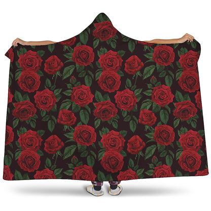 Valentine's Day Rose Pattern Print Hooded Blanket