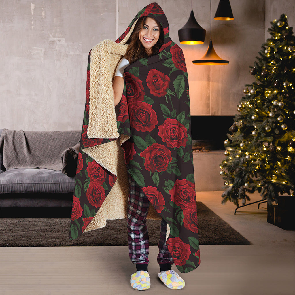 Valentine's Day Rose Pattern Print Hooded Blanket