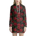 Valentine's Day Rose Pattern Print Hoodie Dress