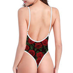 Valentine's Day Rose Pattern Print One Piece High Cut Swimsuit
