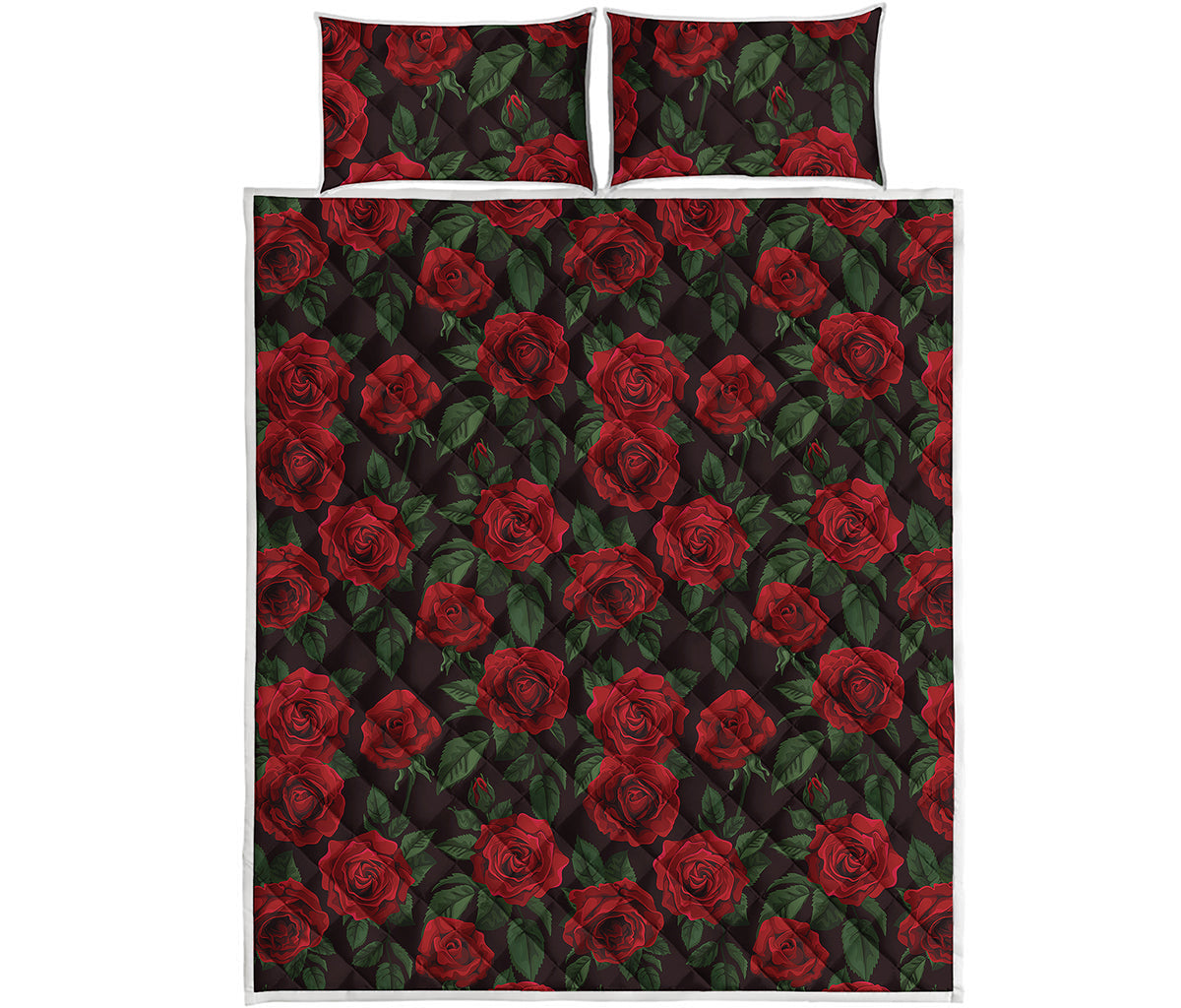 Valentine's Day Rose Pattern Print Quilt Bed Set