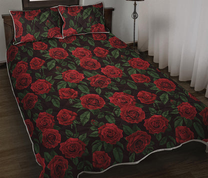 Valentine's Day Rose Pattern Print Quilt Bed Set