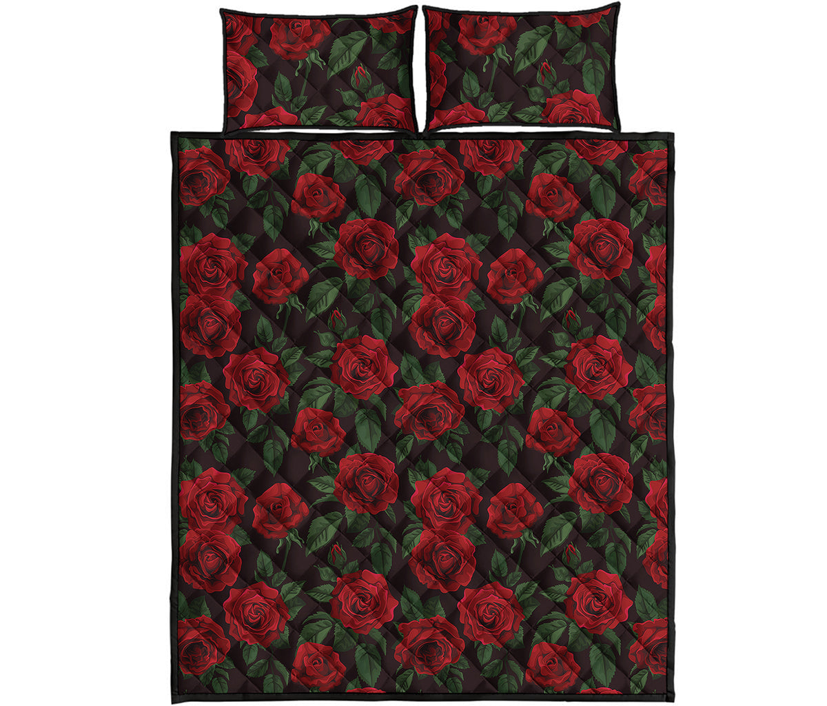 Valentine's Day Rose Pattern Print Quilt Bed Set