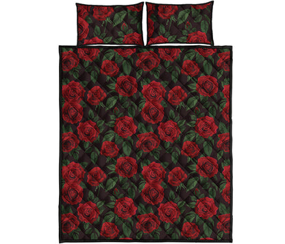 Valentine's Day Rose Pattern Print Quilt Bed Set