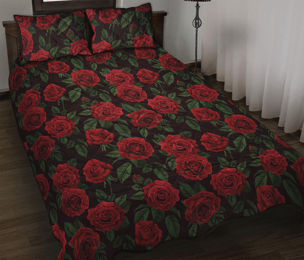 Valentine's Day Rose Pattern Print Quilt Bed Set