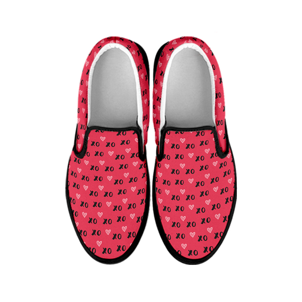 Valentine's Day XOXO Pattern Print Black Slip On Shoes