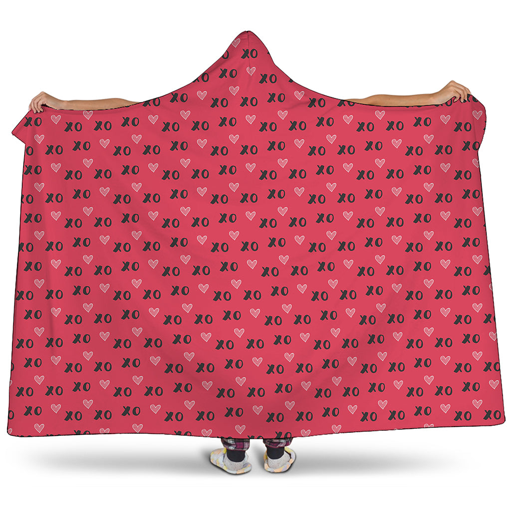 Valentine's Day XOXO Pattern Print Hooded Blanket