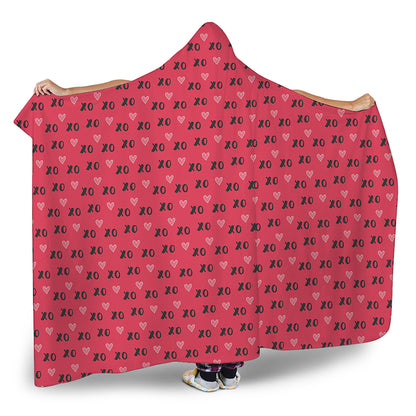 Valentine's Day XOXO Pattern Print Hooded Blanket