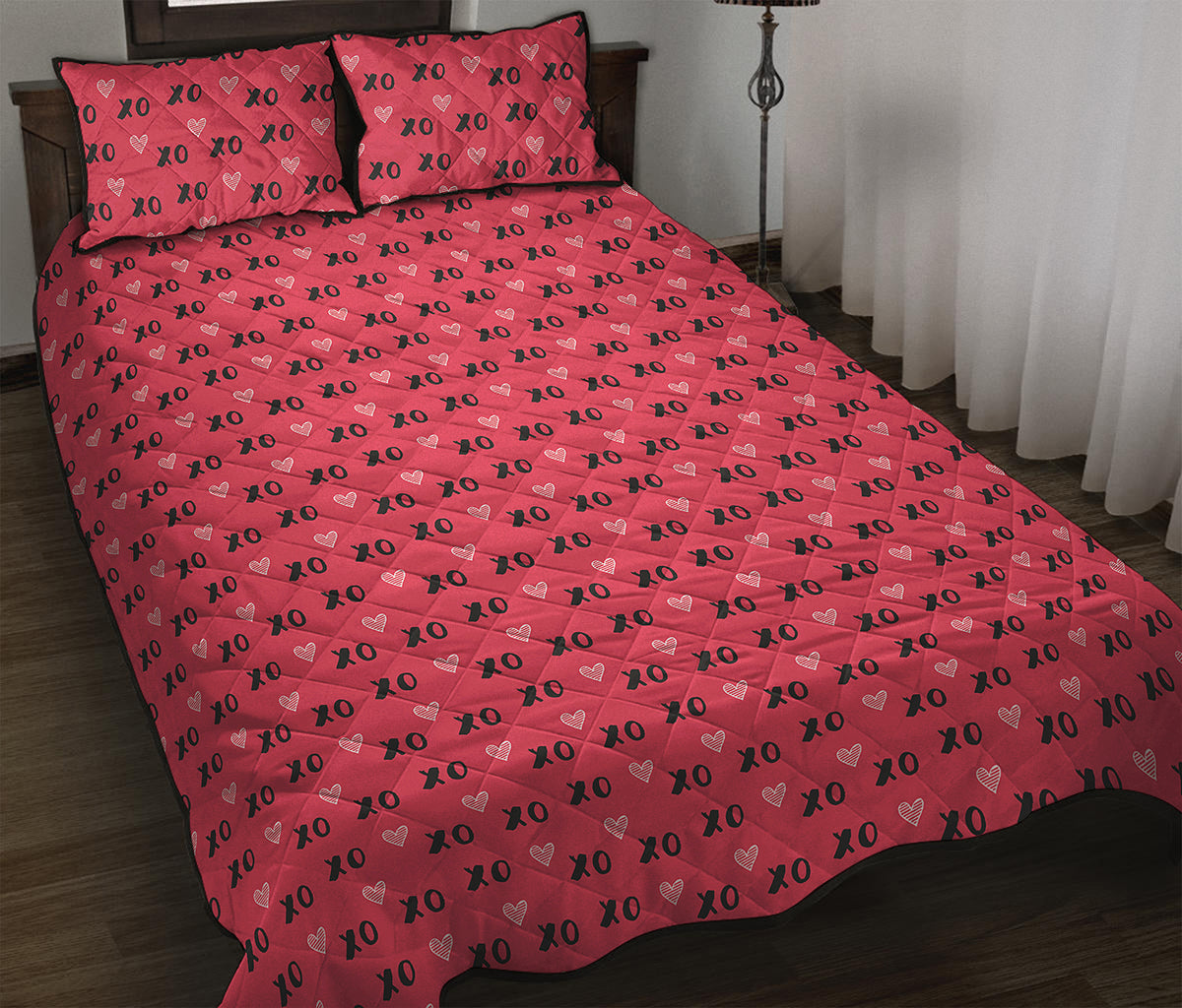 Valentine's Day XOXO Pattern Print Quilt Bed Set
