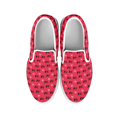 Valentine's Day XOXO Pattern Print White Slip On Shoes